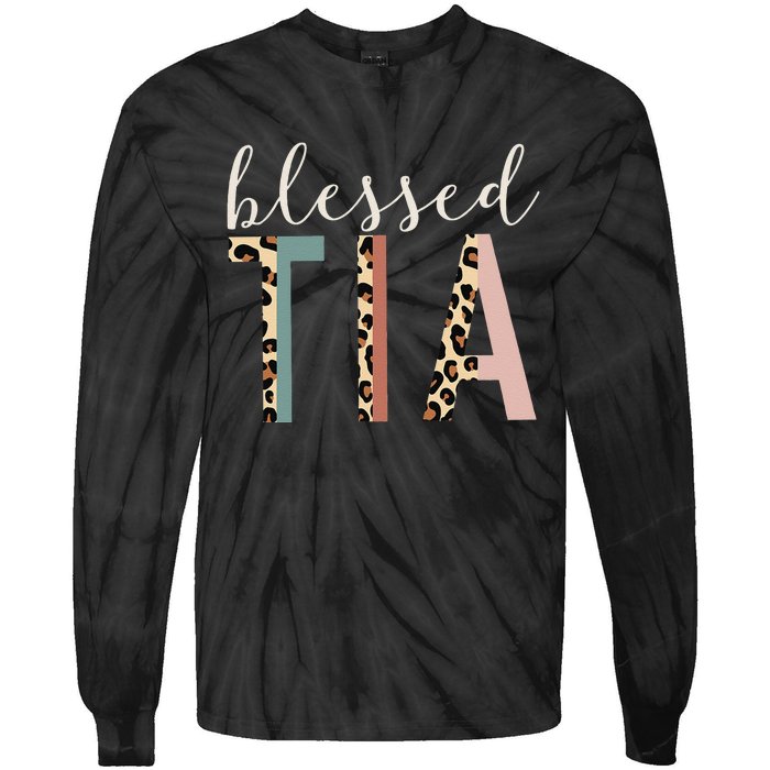 Blessed Tia Aunt Cute Leopard Print Tie-Dye Long Sleeve Shirt