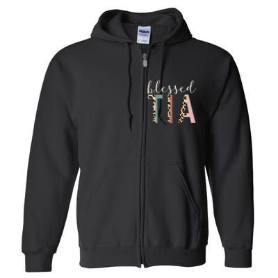 Blessed Tia Aunt Cute Leopard Print Full Zip Hoodie