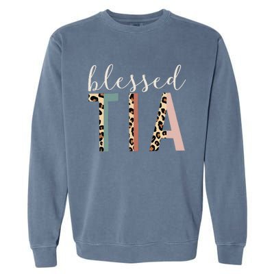 Blessed Tia Aunt Cute Leopard Print Garment-Dyed Sweatshirt