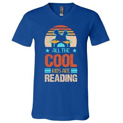 Bookaholic Teachers All The Cool Are Reading Books Read Meaningful Gift V-Neck T-Shirt