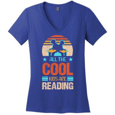 Bookaholic Teachers All The Cool Are Reading Books Read Meaningful Gift Women's V-Neck T-Shirt