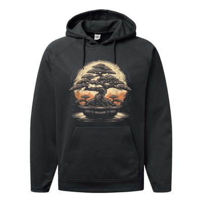 Bonsai Tree And The Rising Sun In Japan Design Performance Fleece Hoodie