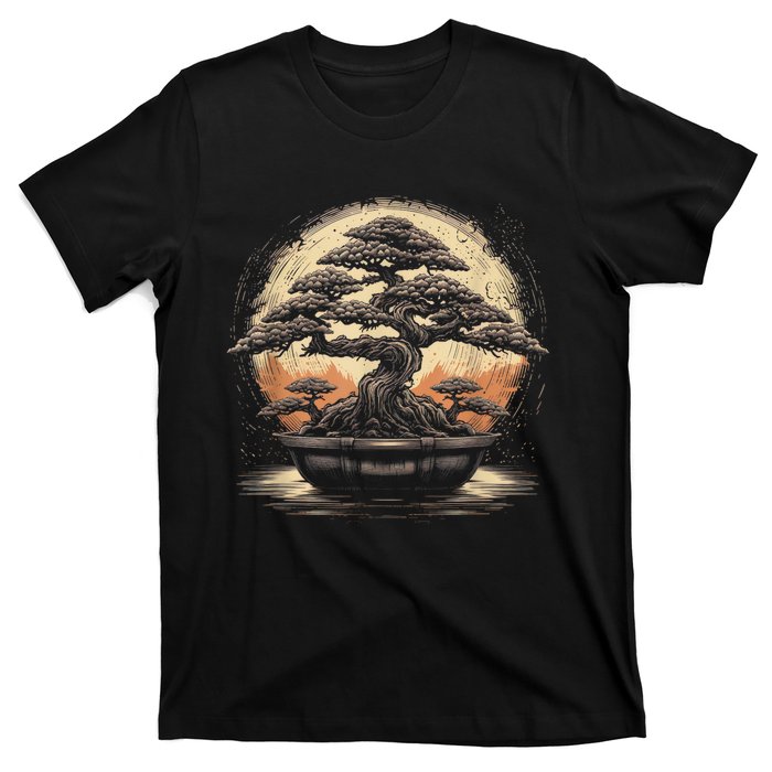 Bonsai Tree And The Rising Sun In Japan Design T-Shirt