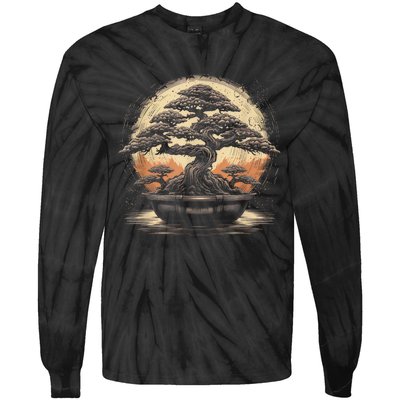 Bonsai Tree And The Rising Sun In Japan Design Tie-Dye Long Sleeve Shirt