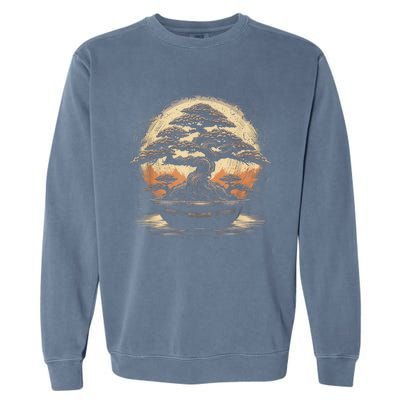 Bonsai Tree And The Rising Sun In Japan Design Garment-Dyed Sweatshirt