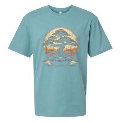 Bonsai Tree And The Rising Sun In Japan Design Sueded Cloud Jersey T-Shirt