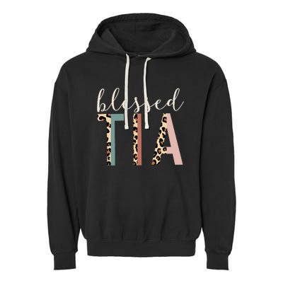 Blessed Tia Aunt Cute Leopard happy mother's day Garment-Dyed Fleece Hoodie