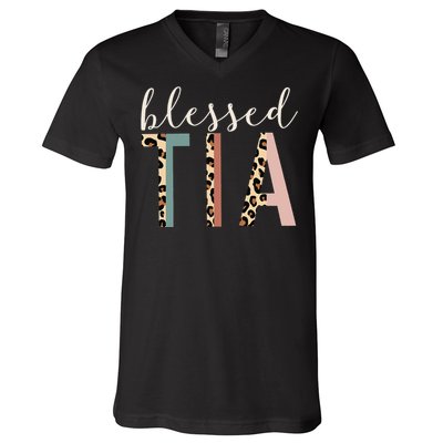 Blessed Tia Aunt Cute Leopard happy mother's day V-Neck T-Shirt