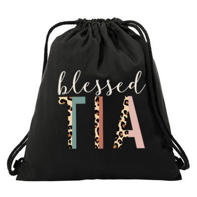 Blessed Tia Aunt Cute Leopard happy mother's day Drawstring Bag