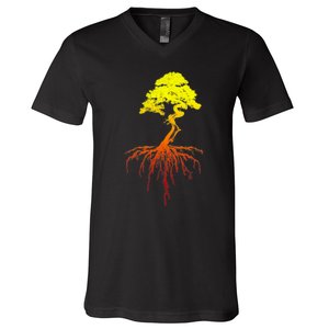 Bonsai Tree Art Sunset V-Neck T-Shirt