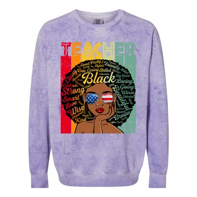 Black Teacher Afro Juneteenth Black History Month Gift Colorblast Crewneck Sweatshirt