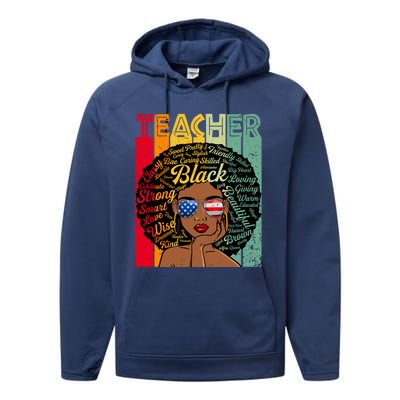 Black Teacher Afro Juneteenth Black History Month Gift Performance Fleece Hoodie