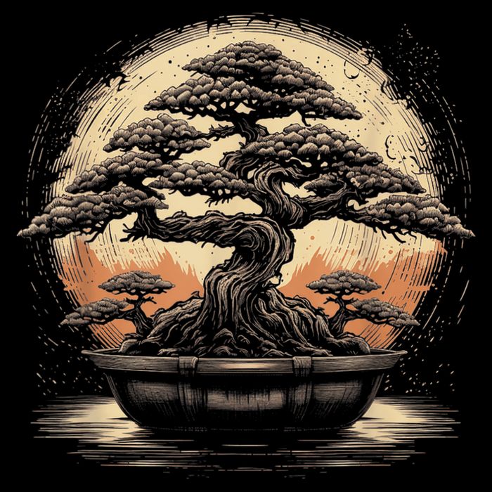 Bonsai Tree And The Rising Sun In Japan Sustainable Bucket Hat
