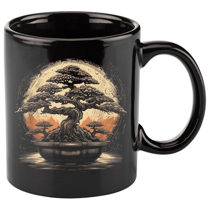 Bonsai Tree And The Rising Sun In Japan 11oz C Handle Ceramic Mug