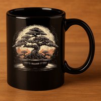 Bonsai Tree And The Rising Sun In Japan 11oz C Handle Ceramic Mug