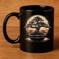 Bonsai Tree And The Rising Sun In Japan 11oz C Handle Ceramic Mug