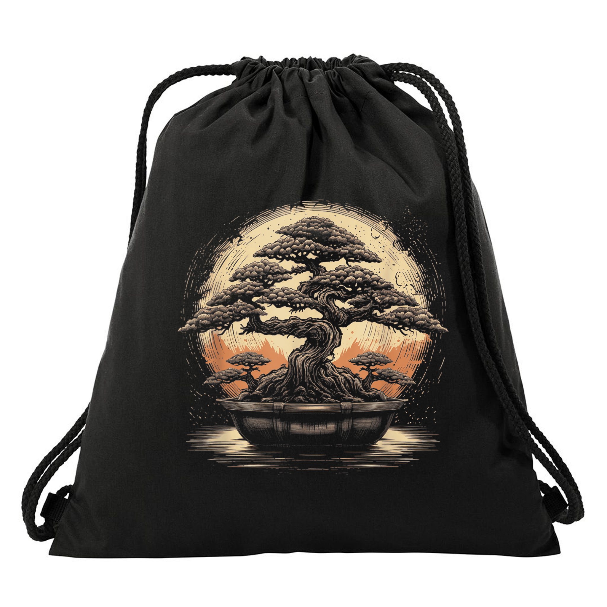 Bonsai Tree And The Rising Sun In Japan Drawstring Bag
