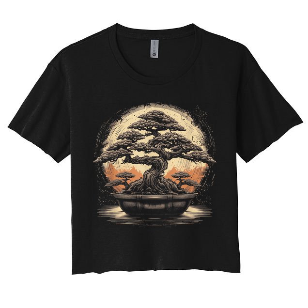 Bonsai Tree And The Rising Sun In Japan Crop Top
