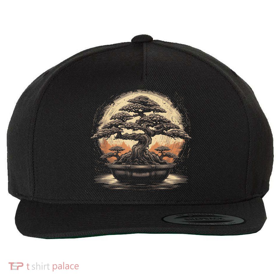Bonsai Tree And The Rising Sun In Japan Wool Snapback Cap