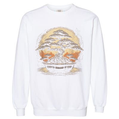 Bonsai Tree And The Rising Sun In Japan Garment-Dyed Sweatshirt