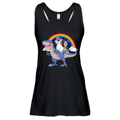 Boston Terrier And Unicorn Riding Dinosaur Ladies Essential Flowy Tank