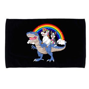 Boston Terrier And Unicorn Riding Dinosaur Microfiber Hand Towel