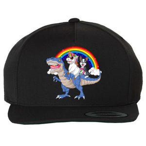 Boston Terrier And Unicorn Riding Dinosaur Wool Snapback Cap