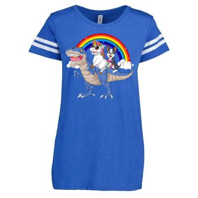 Boston Terrier And Unicorn Riding Dinosaur Enza Ladies Jersey Football T-Shirt