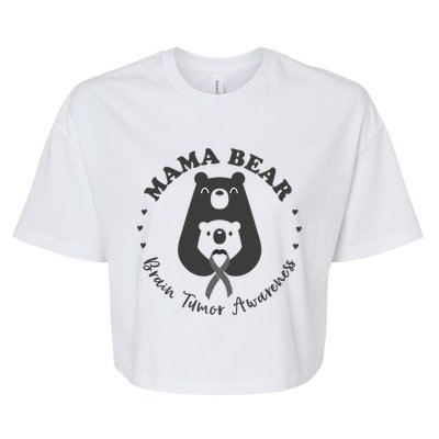 Brain Tumor Awareness Mama Bear Mother Son Gray Ribbon May Bella+Canvas Jersey Crop Tee