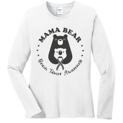 Brain Tumor Awareness Mama Bear Mother Son Gray Ribbon May Ladies Long Sleeve Shirt