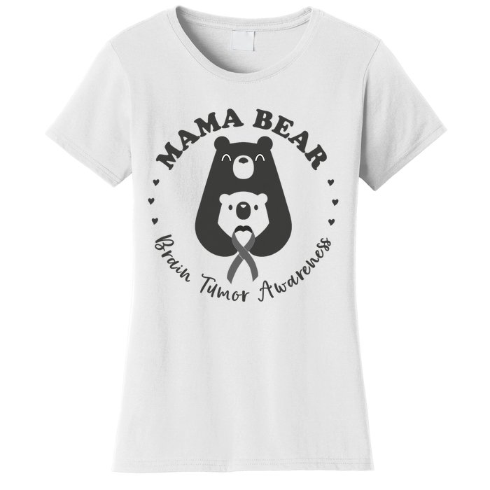 Brain Tumor Awareness Mama Bear Mother Son Gray Ribbon May Women's T-Shirt