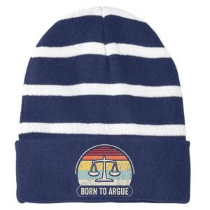 Born To Argue Retro Scales Design Striped Beanie with Solid Band