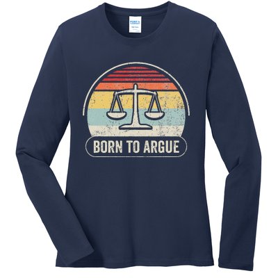 Born To Argue Retro Scales Design Ladies Long Sleeve Shirt