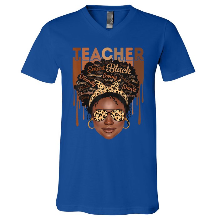 Black Teacher Afro Retro Matching Black History Month Gift V-Neck T-Shirt