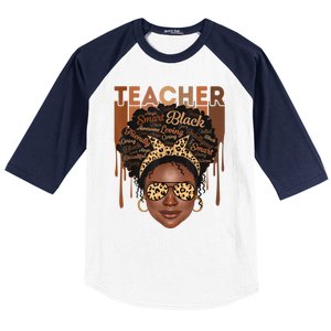 Black Teacher Afro Retro Matching Black History Month Gift Baseball Sleeve Shirt