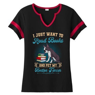 Boston Terrier American Gentleman Bibliophile Book Lover Ladies Halftime Notch Neck Tee