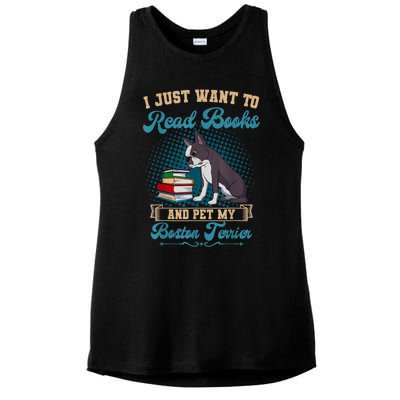 Boston Terrier American Gentleman Bibliophile Book Lover Ladies PosiCharge Tri-Blend Wicking Tank