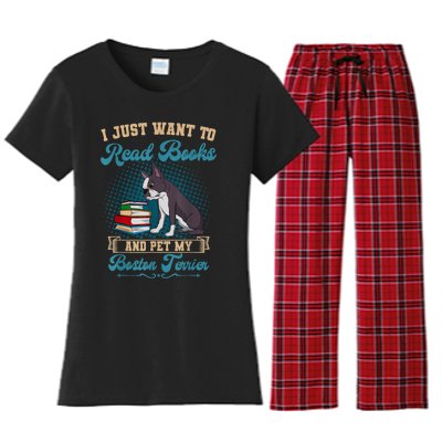 Boston Terrier American Gentleman Bibliophile Book Lover Women's Flannel Pajama Set