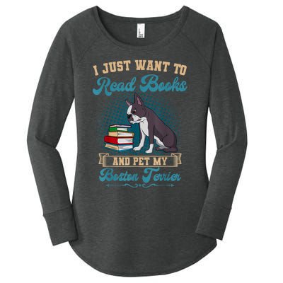 Boston Terrier American Gentleman Bibliophile Book Lover Women's Perfect Tri Tunic Long Sleeve Shirt