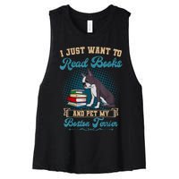 Boston Terrier American Gentleman Bibliophile Book Lover Women's Racerback Cropped Tank