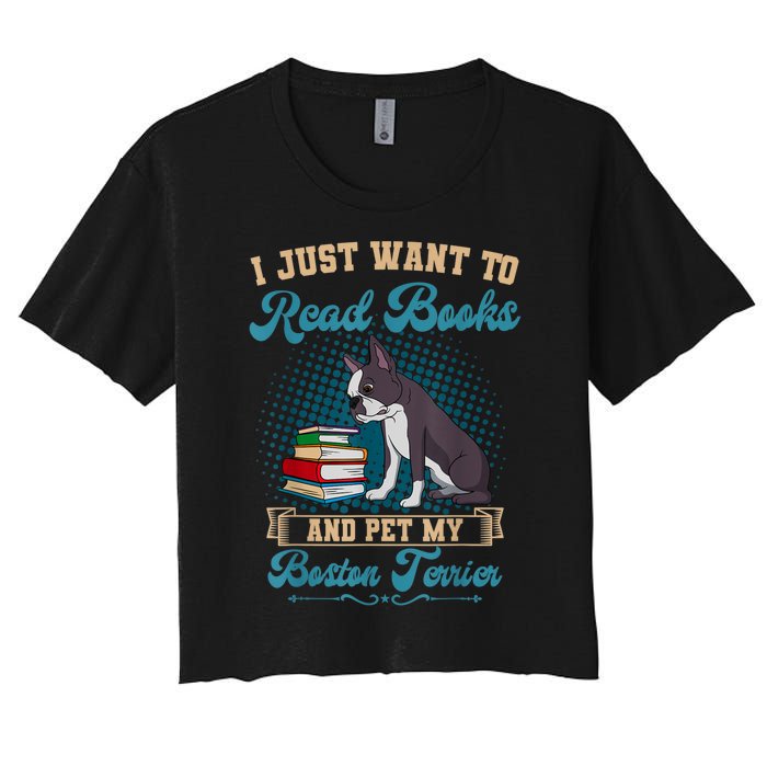 Boston Terrier American Gentleman Bibliophile Book Lover Women's Crop Top Tee