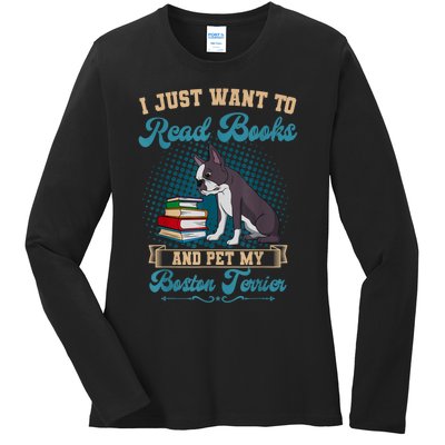 Boston Terrier American Gentleman Bibliophile Book Lover Ladies Long Sleeve Shirt