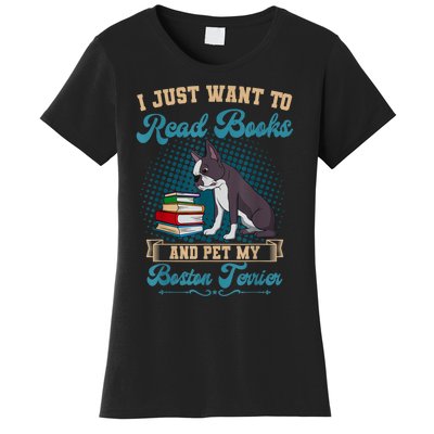 Boston Terrier American Gentleman Bibliophile Book Lover Women's T-Shirt