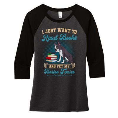 Boston Terrier American Gentleman Bibliophile Book Lover Women's Tri-Blend 3/4-Sleeve Raglan Shirt