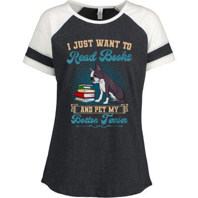 Boston Terrier American Gentleman Bibliophile Book Lover Enza Ladies Jersey Colorblock Tee