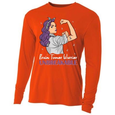 Brain Tumor Awareness Warrior Unbreakable Survivor Gift Cooling Performance Long Sleeve Crew