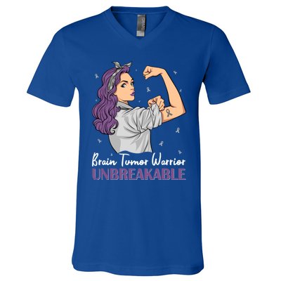 Brain Tumor Awareness Warrior Unbreakable Survivor Gift V-Neck T-Shirt