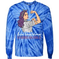 Brain Tumor Awareness Warrior Unbreakable Survivor Gift Tie-Dye Long Sleeve Shirt