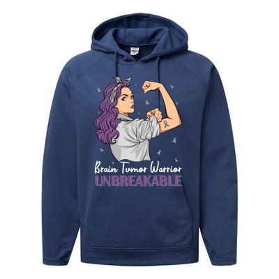 Brain Tumor Awareness Warrior Unbreakable Survivor Gift Performance Fleece Hoodie