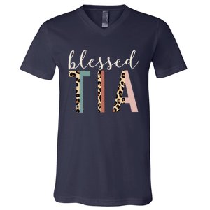 Blessed Tia Aunt Cute Leopard Print V-Neck T-Shirt